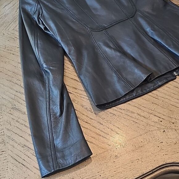 Black leather jacket size S Tahari excellent condition - Picture 11 of 14